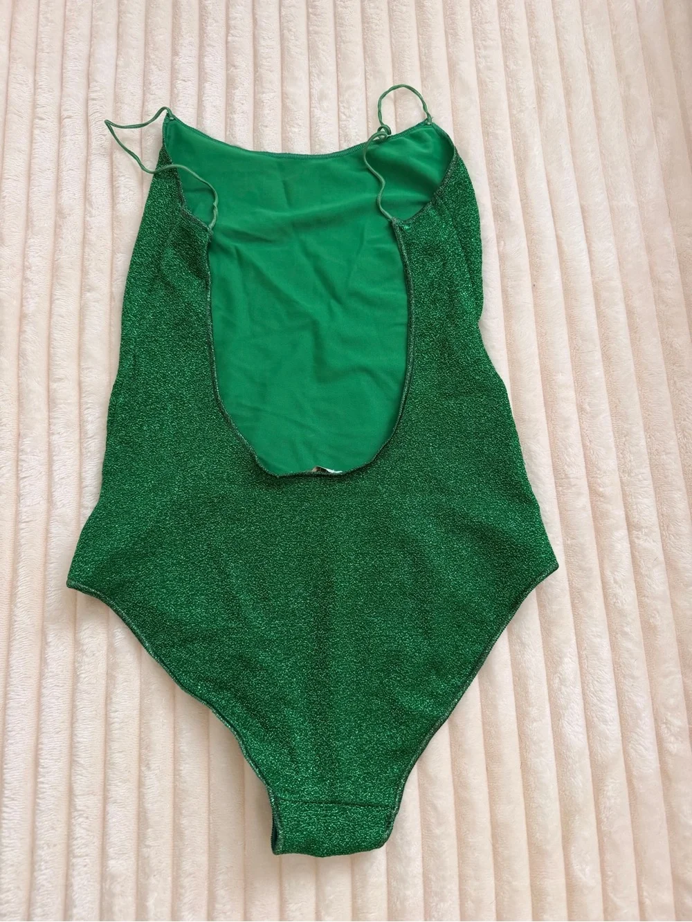 Oseree Green Lumière Feather trimmed Metallic Shorts and matching bikini Set S